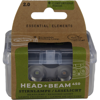 HEAD+BEAM450 V2.0, black as night, 450 Lumen, Stirnlampe / Leselicht mit Box und Ladekabel USB-A/C-C