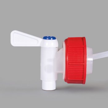 Deckelhahn für 5 Liter Gebinde,
DIN 45 Schraubkappe, rot